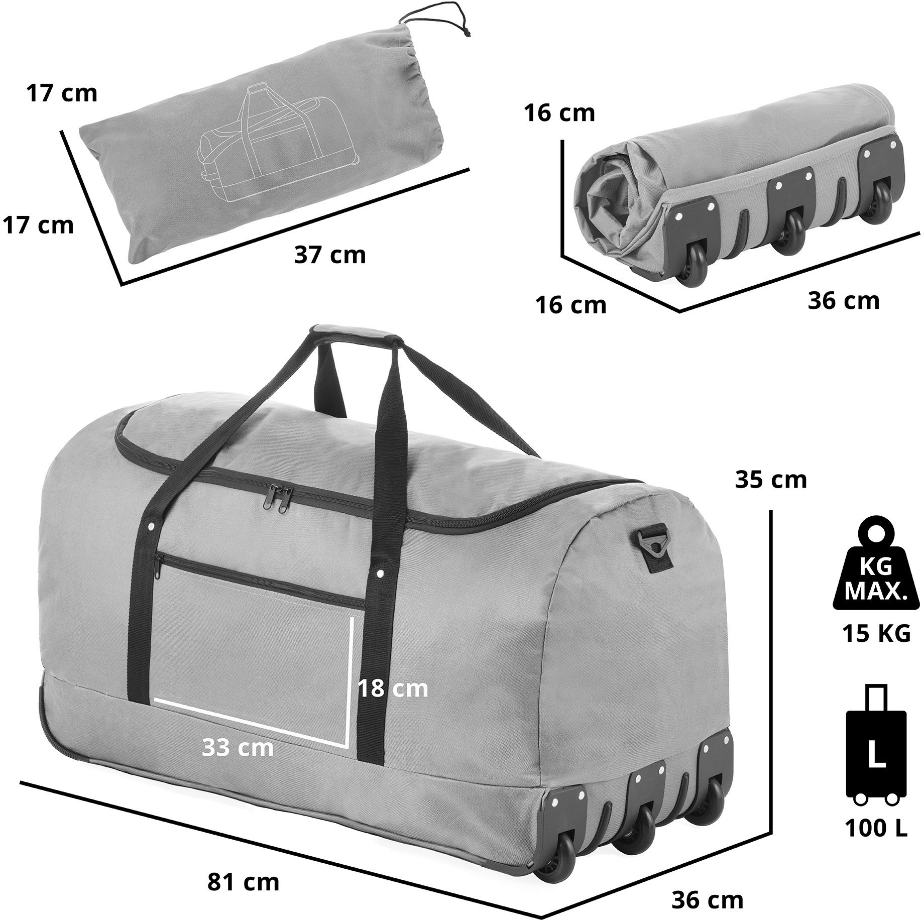 Сумка дорожня на колесах TravelZ Wheelbag 100 Liter Grey (603092) — фото 6
