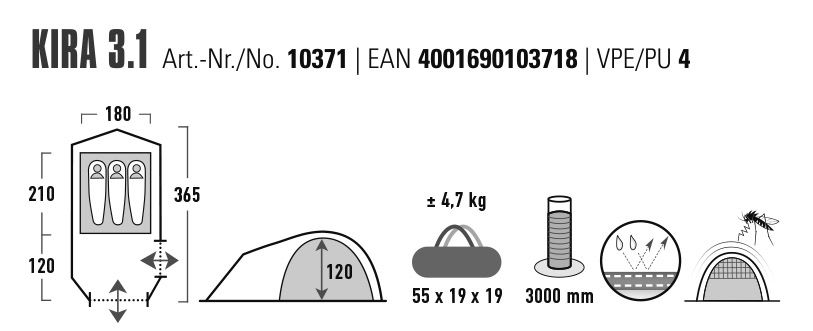 Намет тримісний High Peak Kira 3.1 Deep Forest (10371)