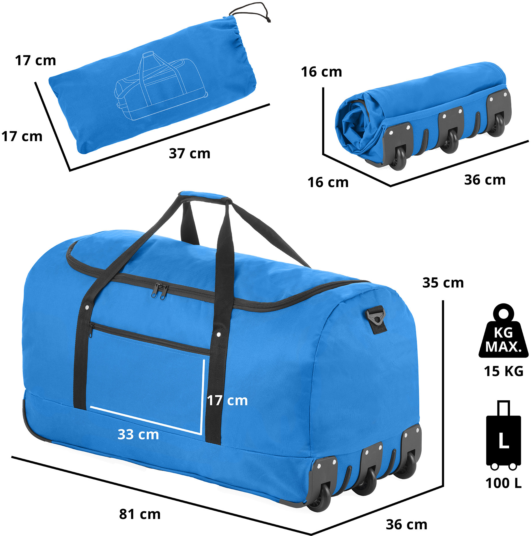 Сумка дорожня на колесах TravelZ Wheelbag 100 Liter Blue (603093) — фото 2