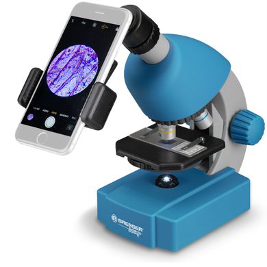 Мікроскоп Bresser Junior 40x-640x Blue з набором для дослідів та адаптером для смартфона (8851300WXH000)