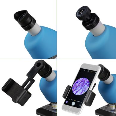 Мікроскоп Bresser Junior 40x-640x Blue з набором для дослідів та адаптером для смартфона (8851300WXH000)